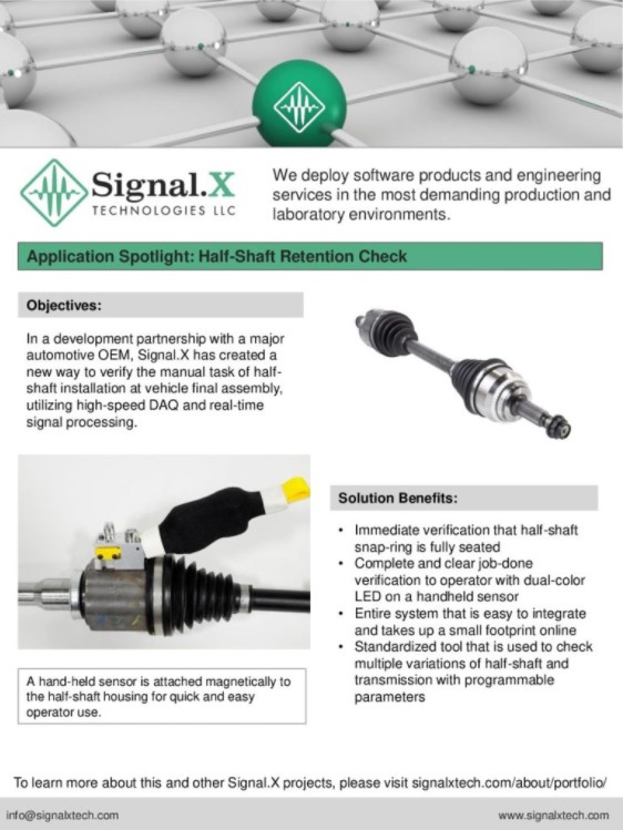 HalfShaft Retention Check Signal.X Technologies, LLC