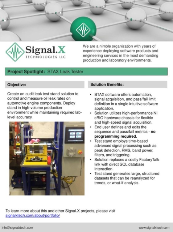 STAX Leak Tester Signal.X Technologies, LLC